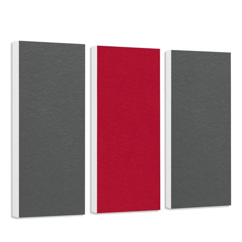 platino24 Schallabsorber Set Colore aus Basotect G+ mit Akustikfilz, 3 Absorberelemente je 825x275x50mm Granitgrau + Bordeaux, Akustikverbesserung von platino24