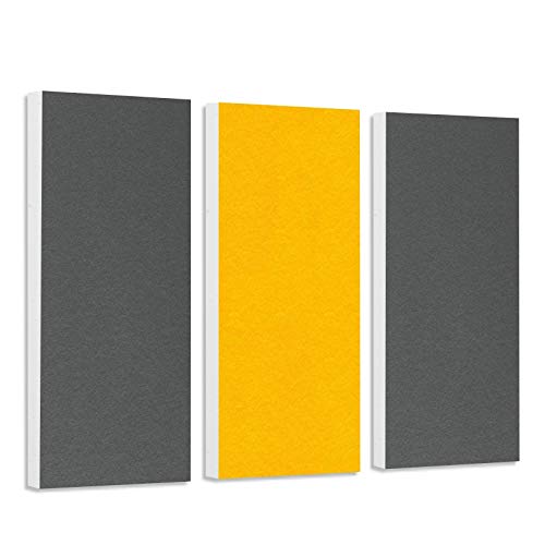 platino24 Schallabsorber Set Colore aus Basotect G+ mit Akustikfilz, 3 Absorberelemente je 825x275x50mm Granitgrau + Sonnengelb, Akustikverbesserung von platino24