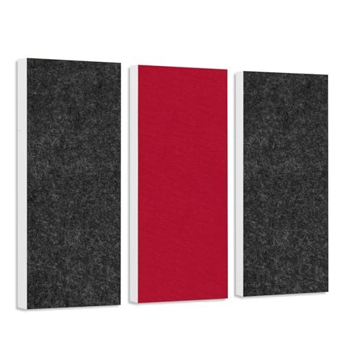 platino24 Schallabsorber Set Colore aus Basotect G+ mit Akustikfilz, 3 Absorberelemente je 825x275x50mm Schwarz + Bordeaux, Akustikverbesserung von platino24