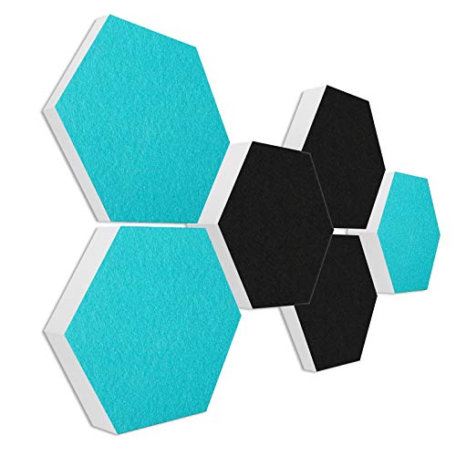 platino24 Schallabsorber COLORE aus Basotec G+ I Akustikpaneele mit Akustikfilz I 3D Wand-Paneele mit 6 Waben in Schwarz + Türkis I Akustikplatten zur Schalldämmung in Büro, Studio & Wohnung von platino24