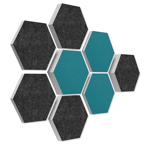 platino24 Schallabsorber COLORE aus Basotec G+ I Akustikpaneele mit Akustikfilz I 3D Wand-Paneele mit 8 Waben in Anthrazit & Petrol I Akustikplatten zur Schalldämmung in Büro, Studio & Wohnung von platino24
