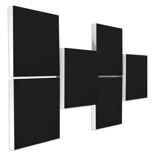 platino24 Schallabsorber COLORE aus Basotec G+ I 3D Akustikpaneele mit Akustikfilz I 6 Quadrat-Paneele in Schwarz I Akustikplatten zur Schalldämmung in Büro, Studio & Wohnung von platino24