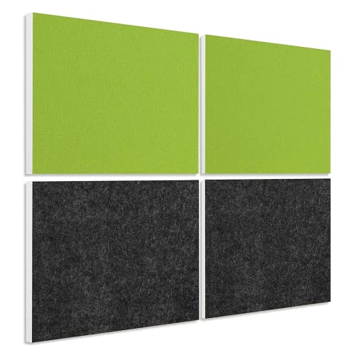 platino24 Akustipaneele 4 Elemente Colore Rechteck 825 x 550 x 50 mm Hellgrün + Anthrazit I Schallabsorber aus Basotect ® G+ mit Akustikfilz I Schalldämmung Wand & Decke I Akustikelement Wandpaneel von platino24