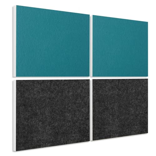 platino24 Akustipaneele 4 Elemente Colore Rechteck 825 x 550 x 50 mm Petrol + Anthrazit I Schallabsorber aus Basotect ® G+ mit Akustikfilz I Schalldämmung Wand & Decke I Akustikelement Wandpaneel von platino24