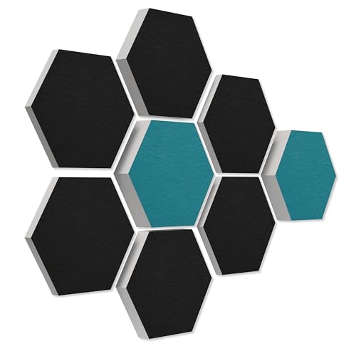 platino24 Schallabsorber COLORE aus Basotec G+ I Akustikpaneele mit Akustikfilz I 3D Wand-Paneele mit 8 Waben in Schwarz & Petrol I Akustikplatten zur Schalldämmung in Büro, Studio & Wohnung von platino24