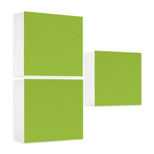 platino24 Schallabsorber Regaleinsatz 3 Elemente 33 x 33 x 10 cm Hellgrün I Akustikpaneele aus Basotect® G+ mit Akustikfilz I Akustikelemente kompatibel mit IKEA KALLAX oder EXPEDIT von platino24