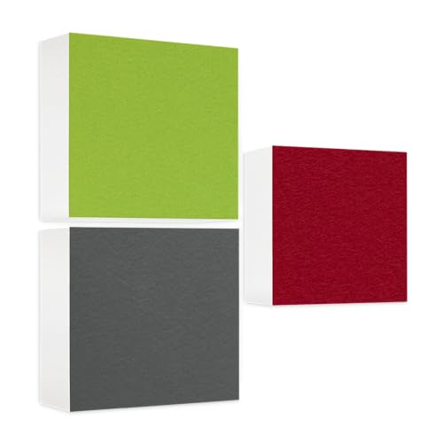 platino24 Schallabsorber Regaleinsatz 3 Elemente 33 x 33 x 10 cm Set aus 3 Farben I Akustikpaneele aus Basotect® G+ mit Akustikfilz I Akustikelemente kompatibel mit IKEA KALLAX oder EXPEDIT von platino24