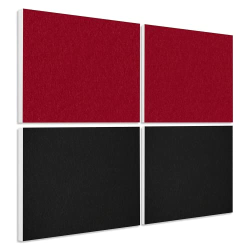 platino24 Schallabsorber Set aus Basotect G+ mit Akustikfilz, 4 Absorberelemente Rechteck je 825x550mm in Bordeaux + Schwarz, Akustikverbesserung von platino24