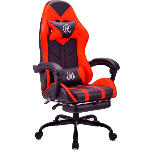 play haha. Gaming Stuhl Bürostuhl Drehstuhl Computerstuhl Arbeitsstuhl Schreibtischstuhl Ergonomischer Stuhl Rennstuhl Lederstuhl PC Gaming Stuhl (Rot,mit Fußstütze) von play haha