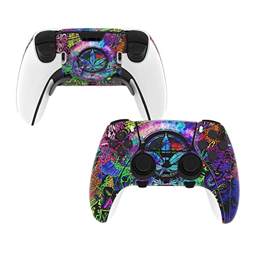 PlayVital 2 Set Skin Sticker für ps5 Edge Wireless Controller, Aufkleber Schutzfolie Vinyl-Skin Decal Wrap Stickers-Psychedelisches Blatt von playvital