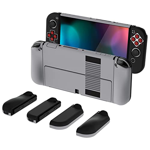PlayVital AlterGrips Hülle für Nintendo Switch OLED, Joy Con Slim Case Hülle Schutzhülle Zubehör, Ergonomische Grip mit Stick Caps&Tasten Kappen für Nintendo Switch OLED(Classics NES Style) von playvital