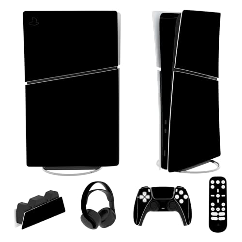 PlayVital Full Set Skin Sticker für ps5 Slim Konsole Digital Edition,Aufkleber Vinyl-Skin Stickers Schutzfolie Folie für ps5 Controller,Ladestation, Headset,Medienfernbedienung-Schwarz von playvital