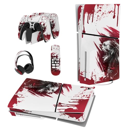 PlayVital Full Set Skin Sticker für ps5 Slim Konsole Disc Edition,Aufkleber Vinyl-Skin Stickers Schutzfolie Folie für ps5 Controller,Ladestation, Headset,Medienfernbedienung-Blood Zombie von playvital