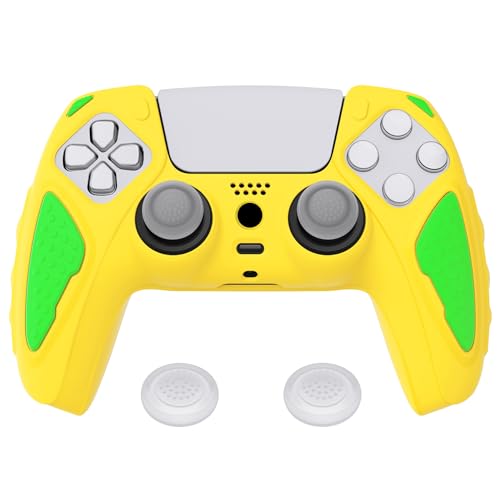 PlayVital Silikon Hülle für ps5 Controller,Case Anti-Rutsche Schutzhülle Hülle Griffe Skin Weiches Gummi Grips für ps5 Wireless Controller(Legende Gelb & Grün) von playvital