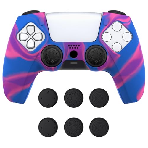 PlayVital Silikon Hülle für ps5 Controller,Dockable Schutzhülle Hülle Case Griffe Skin mit 6 Joystick-Kappen für ps5 Wireless Controller Passend zur Ladestation(Pure Series,Rosa&Lila&Blau) von playvital