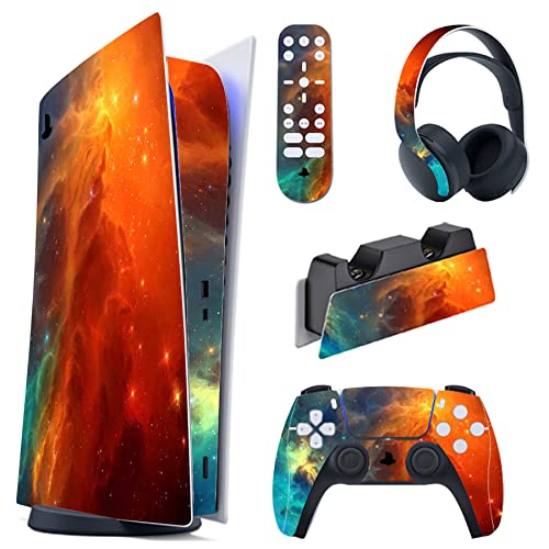 PlayVital Skin Kompatibel mit ps5 Konsole Digital Edition,Aufkleber Vinyl-Skin Schutzfolie Stickers für PS5 Konsole,Controller,Ladestation,Headset,Medienfernbedienung-Orange Star Universe von playvital