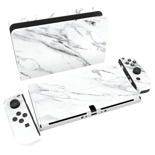 PlayVital Skin Sticker für Nintendo Switch OLED,Aufkleber Sticker Decal Folie Abziehbild Skin Faceplates Klebefolie für Switch OLED Konsole&Joy Con&Dock&Grip(Moderner weißer Marmor) von playvital