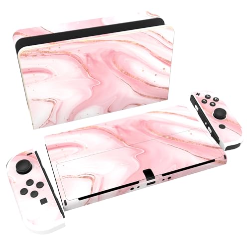 PlayVital Skin Sticker für Nintendo Switch OLED,Aufkleber Sticker Decal Folie Abziehbild Skin Faceplates Klebefolie für Switch OLED Konsole&Joy Con&Dock&Grip(Rosa Gold Marmor) von playvital
