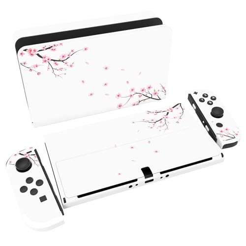 PlayVital Skin Sticker für Nintendo Switch OLED,Skin Aufkleber Sticker Decal Folie Abziehbild Faceplates Klebefolie für Switch OLED Konsole&Joy Con&Dock&Grip(Fallende Kirschblüte) von playvital