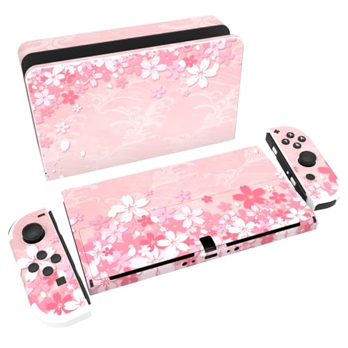 PlayVital Skin Sticker für Nintendo Switch OLED Modell,Aufkleber Sticker Decal Folie Abziehbild Faceplates Klebefolie für Switch OLED Konsole&Joy Con&Dock&Grip(Blütenblätter) von playvital