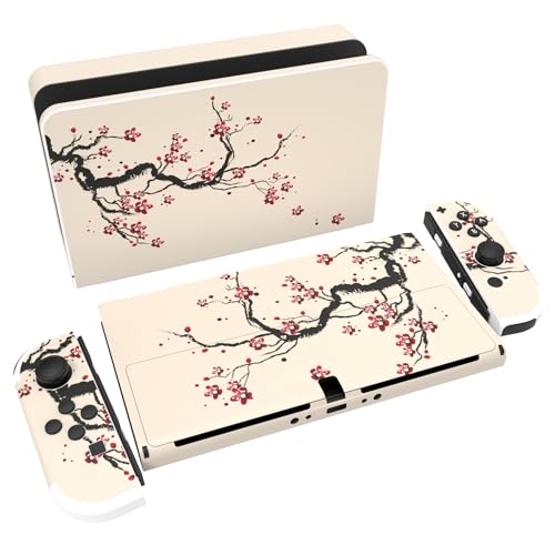 PlayVital Skin Sticker für Nintendo Switch OLED Modell,Aufkleber Sticker Decal Folie Abziehbild Faceplates Klebefolie für Switch OLED Konsole&Joy Con&Dock&Grip(Pflaumenblüte) von playvital