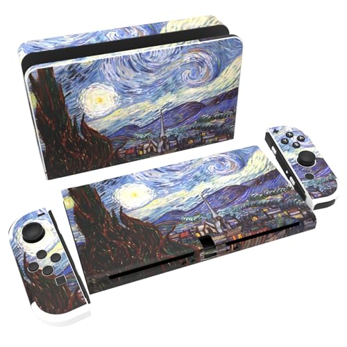 PlayVital Skin Sticker für Nintendo Switch OLED Modell,Aufkleber Sticker Decal Folie Abziehbild Faceplates Klebefolie für Switch OLED Konsole&Joy Con&Dock&Grip(Sternklare Nacht) von playvital