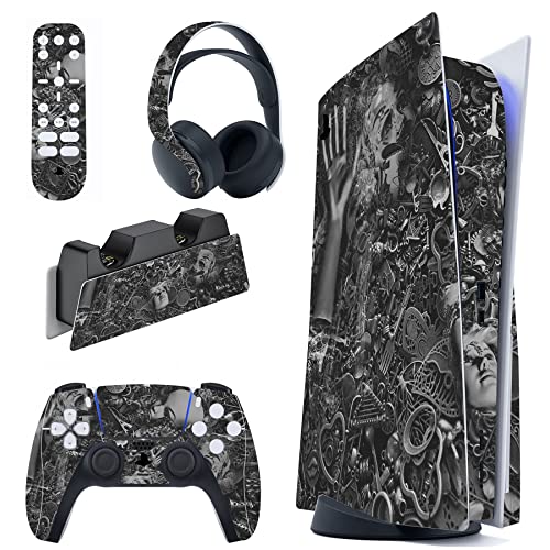 PlayVital Skin Stickers für ps5 Konsole Regular Edition,Vinyl-Skin Folie Stickers Aufkleber Schutzfolie für PS5 Konsole,Controller,Ladestation,Headset,Medienfernbedienung-Cyborg Wreck von playvital
