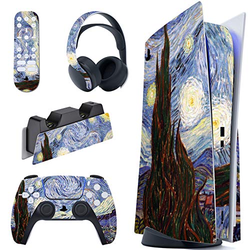 PlayVital Skin für ps5 Konsole Regular Edition, Aufkleber Vinyl-Skin Stickers Folie für PS5 Konsole,Controller,Ladestation,Headset,Medienfernbedienung-Die Sternreiche Nacht von playvital