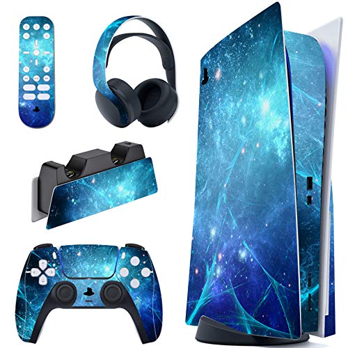 PlayVital Skin für ps5 Konsole Regular Edition,Aufkleber Vinyl-Skin Stickers Schutzfolie Folie für PS5 Konsole,Controller,Ladestation, Headset,Medienfernbedienung-Blauer Nebel von playvital