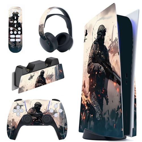 PlayVital Skin für ps5 Konsole Regular Edition,Aufkleber Vinyl-Skin Stickers Schutzfolie Folie für PS5 Konsole,Controller,Ladestation, Headset,Medienfernbedienung-Einsame Vorhut von playvital