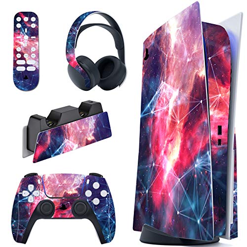 PlayVital Skin für ps5 Konsole Regular Edition,Aufkleber Vinyl-Skin Stickers Schutzfolie Folie für PS5 Konsole,Controller,Ladestation, Headset,Medienfernbedienung-Galaxy Space von playvital