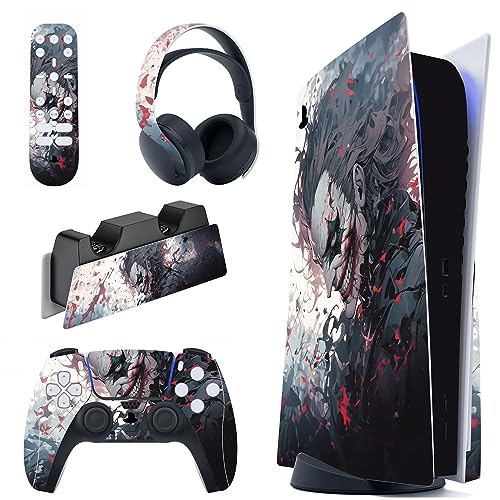 PlayVital Skin für ps5 Konsole Regular Edition,Aufkleber Vinyl-Skin Stickers Schutzfolie Folie für PS5 Konsole,Controller,Ladestation, Headset,Medienfernbedienung-Killing Clown von playvital