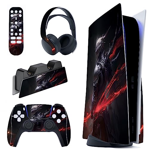 PlayVital Skin für ps5 Konsole Regular Edition,Aufkleber Vinyl-Skin Stickers Schutzfolie Folie für PS5 Konsole,Controller,Ladestation,Headset,Medienfernbedienung-Abgrund Ritter von playvital