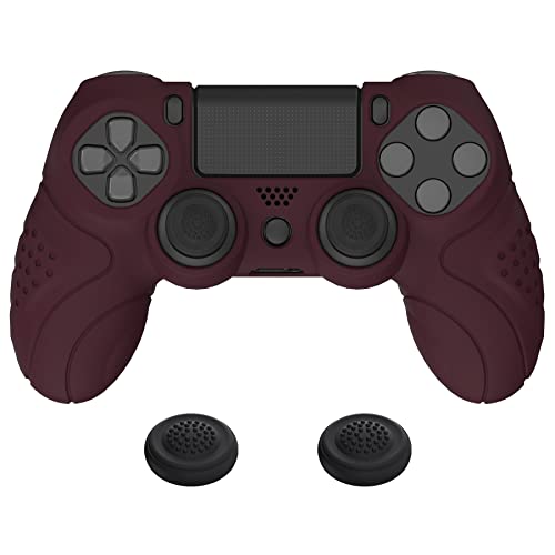 PlayVital Hülle für ps4 Controller,Anti-Rutsche Schutzhülle Case Zubehör Hülle ergonomische Silikonhülle,2 Stück Joystick Caps für ps4 Slim Pro Controller(Guardian Edition,Weinrot) von playvital
