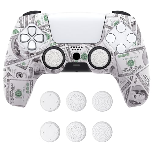 PlayVital Silikon Hülle für ps5, Dockable Schutzhülle Hülle Case Griffe Skin mit 6 Joystick-Kappen für ps5 Wireless Controller Passend zur Ladestation(Dollar) von playvital