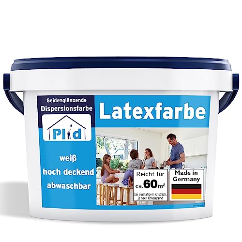 plid® Latexfarbe Weiß seidenglänzend [10L] - Abwaschbare Farbe Innen für Küche & Badezimmer - Latexfarbe abwaschbar leicht zu reinigen & nicht schlämmend -Latexfarbe abwaschbar nicht füllend von plid