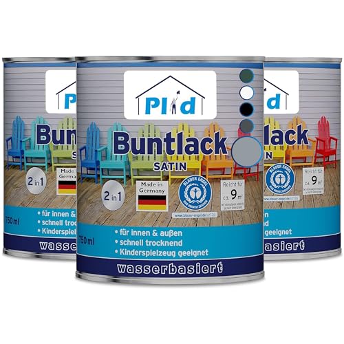 PLID® Buntlack Außen 2.25l - Silbergrau - Holzfarbe außen & innen - Holzlack Außen wetterfest - Holzschutzfarbe Aussen & Innen - Wetterschutzfarbe Holz Außen - Holzlasur - Farbe für Holz Außen von plid