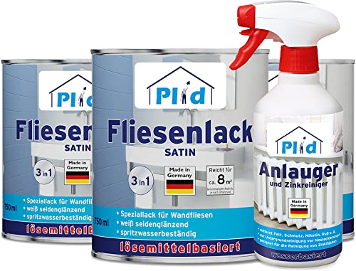 PLID® Fliesenfarbe Badezimmer & Küche [FEUCHTIGKEITSBESTÄNDIG] Fliesenlack Weiß satin 2,25l fürs Bad - Fliesen neu streichen & lackieren im Innenbereich - 3in1 Fliesen Farbe Lack - Made in Germany Set von plid