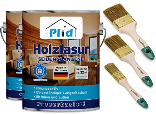 PLID® Holzlasur Innen & Aussen Nussbaum 5L - Holzschutzlasur Außen mit UV beständigem Langzeitschutz- Grundierung Holz Außen - Holzschutzgel - Holz Lasur atmungsaktiv - Made in Germany Set von plid