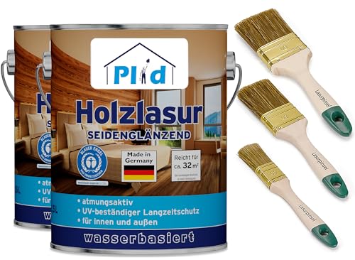 PLID® Holzlasur Innen & Aussen Weiß 5L - Holzschutzlasur Außen mit UV beständigem Langzeitschutz- Grundierung Holz Außen - Holzschutzgel - Holz Lasur atmungsaktiv - Made in Germany Set von plid