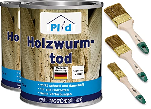 PLID® Holzwurmbekämpfung Holzwurmtod Farblos [DAUERHAFT WIRKSAM] - Mittel gegen Holzwürmer in Möbeln - Holzwurmmittel für ALLE Holzarten - Bohrsalzlösung - Holzwurm Ex - Made in Germany (1500ml - Set) von plid