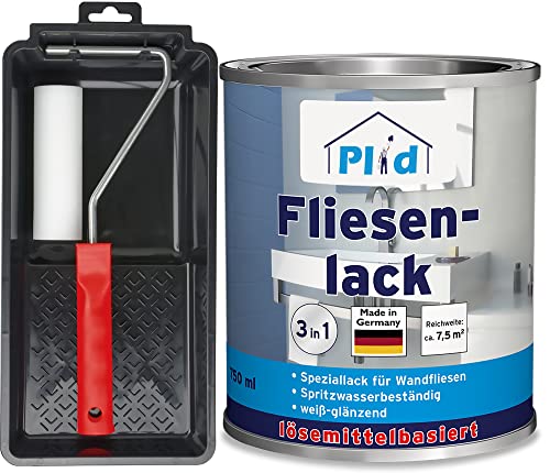 plid® Fliesenfarbe Badezimmer & Küche [FEUCHTIGKEITSBESTÄNDIG]- Fliesenlack Weiß 0,75l fürs Bad - Fliesen neu streichen & lackieren im Innenbereich - 3in1 Fliesen Farbe Lack - Made in Germany Set von plid