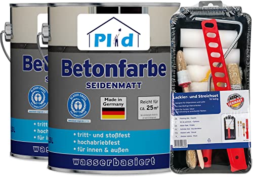 plid® Betonfarbe Innen & Außen Frostsicher Kieselgrau 5L - Flüssigkunststoff Bodenbeschichtung - Betonfarbe Kellerboden - Bodenfarbe für Keller, Zement, Mauerwerk & Holz - Made in Germany Set von plid