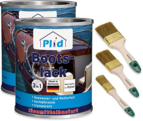 PLID® Bootslack Farblos Glänzend für Holz - Klarlack Holz Wasserfest - Küchenarbeitsplatte lackieren - Lack für Parkett, Treppen, Gartenmöbel und Theken - Holzlack Yachtlack - Made in Germany 1.5l von plid