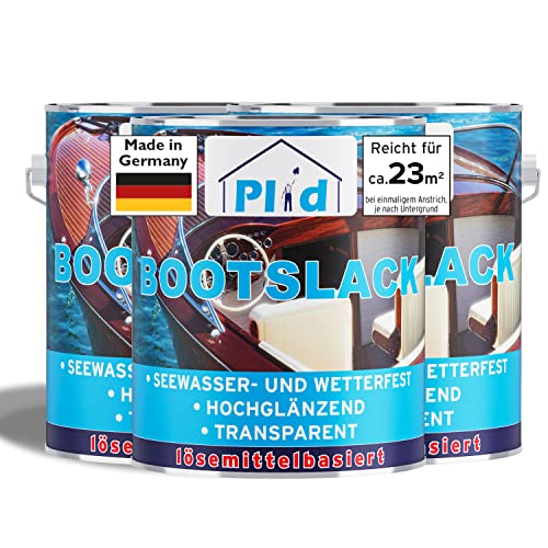 plid® Bootslack Farblos Glänzend für Holz - Klarlack Holz Wasserfest - Küchenarbeitsplatte lackieren - Lack für Parkett, Treppen, Gartenmöbel und Theken - Holzlack Yachtlack - Made in Germany 2,25l von plid