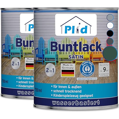 PLID® Buntlack Außen 1.5l - Moosgrün - Holzfarbe außen & innen - Holzlack Außen wetterfest - Holzschutzfarbe Aussen & Innen - Wetterschutzfarbe Holz Außen - Holzlasur - Farbe für Holz Außen von plid