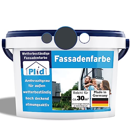 plid® - Fassadenfarbe Außen Anthrazitgrau - 5l [WETTER & UV-BESTÄNDIG]- Hochwertige Farbe für Mauerwerk, Hauswand, Beton & Kellerwand - Sockelfarbe - Mauerfarbe - Wandfarbe Grau - Made in Germany von plid