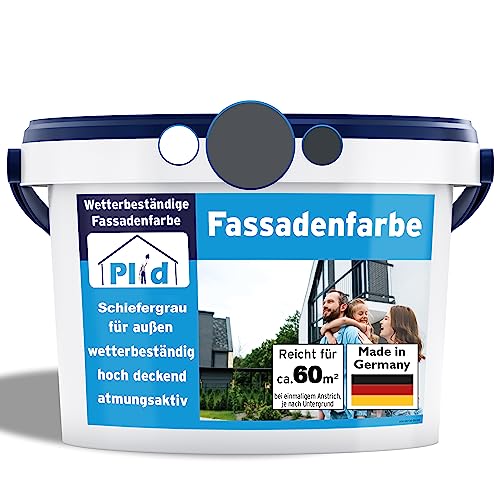 plid® - Fassadenfarbe Außen Schiefergrau - 10l [WETTER & UV-BESTÄNDIG]- Hochwertige Farbe für Mauerwerk, Hauswand, Beton & Kellerwand - Sockelfarbe - Mauerfarbe - Wandfarbe Grau - Made in Germany von plid