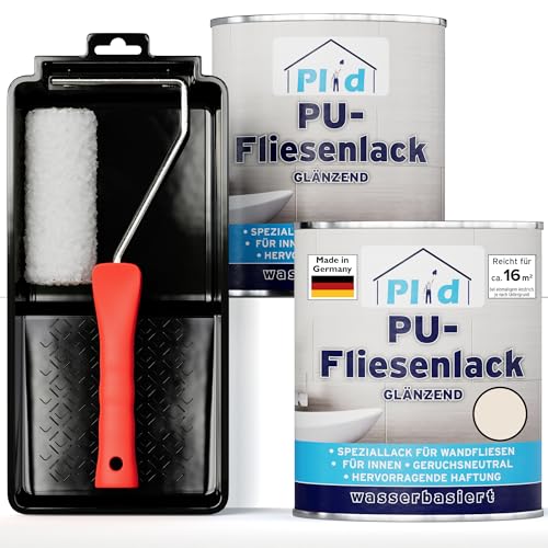 Plid® Fliesenfarbe Badezimmer & Küche [FEUCHTIGKEITSBESTÄNDIG] Fliesenlack Cremeweiß 1,5l fürs Bad - Fliesen neu streichen & lackieren im Innenbereich - 3in1 Fliesen Farbe Lack - Made in Germany Set von Plid