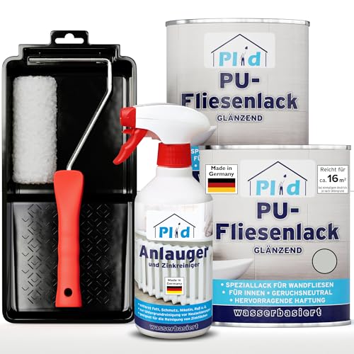 Plid® Fliesenfarbe Badezimmer & Küche [FEUCHTIGKEITSBESTÄNDIG] Fliesenlack Lichtgrau1,5l fürs Bad - Fliesen neu streichen & lackieren im Innenbereich - 3in1 Fliesen Farbe Lack - Made in Germany Set von Plid